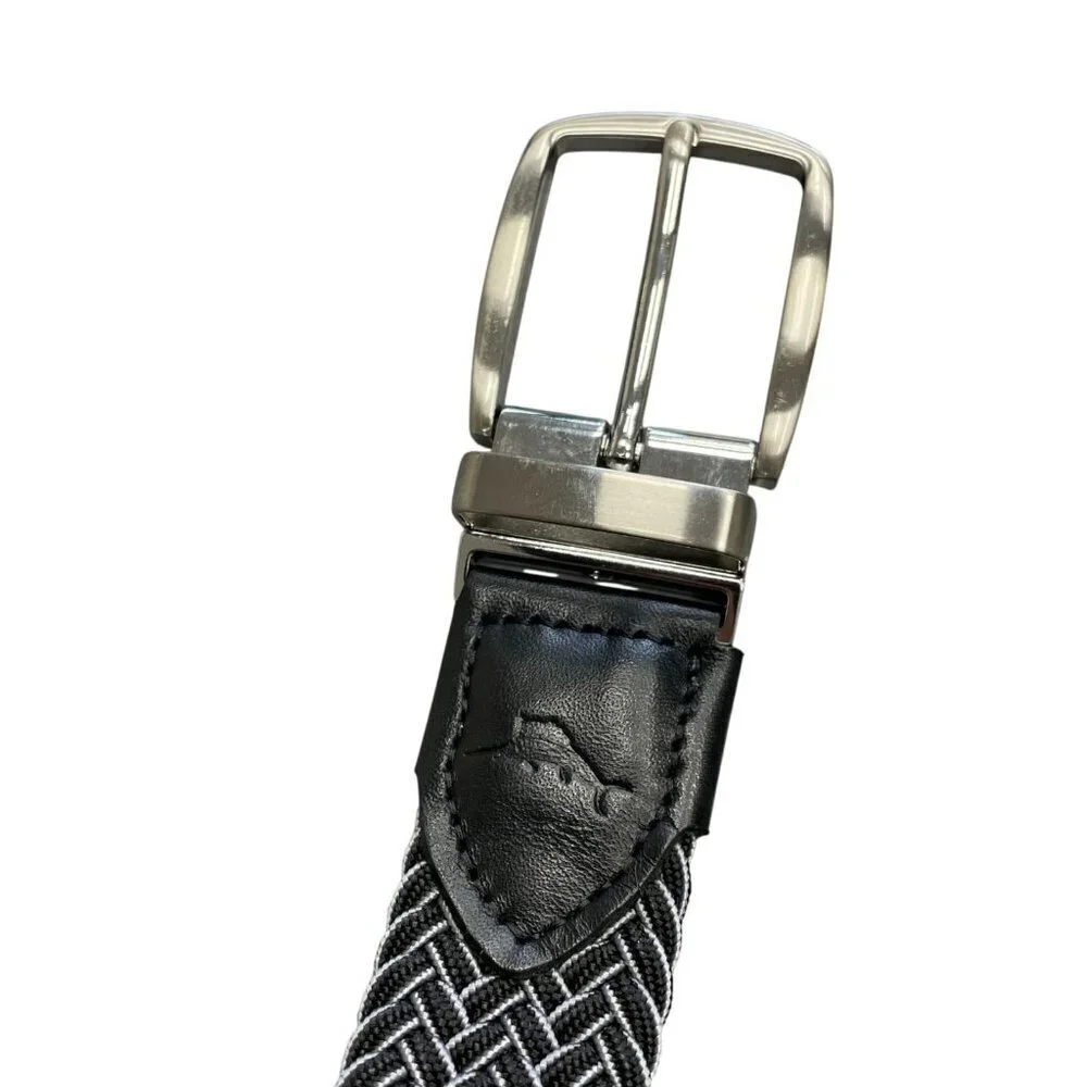 NWOT Tommy Bahama Reversible Men's S/M Braided  Belt Black Gray Leather Trim